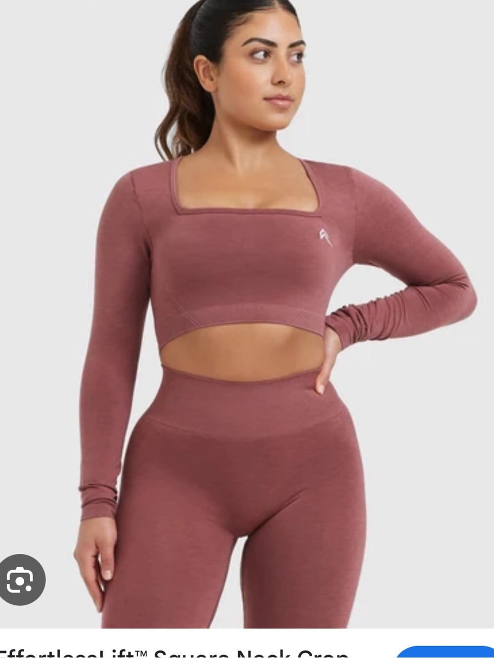 NWT oner active effortless square neck crop top long sleeve berry size small